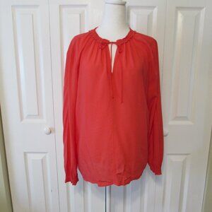 Velvet by Graham & Spencer Pullover Blouse, Medium, Coral Pink, Tie Neck
